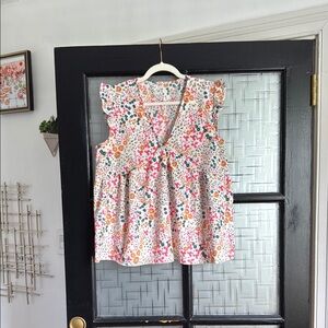 SHEIN Pink and Orange Ruffled Sleeveless Blouse